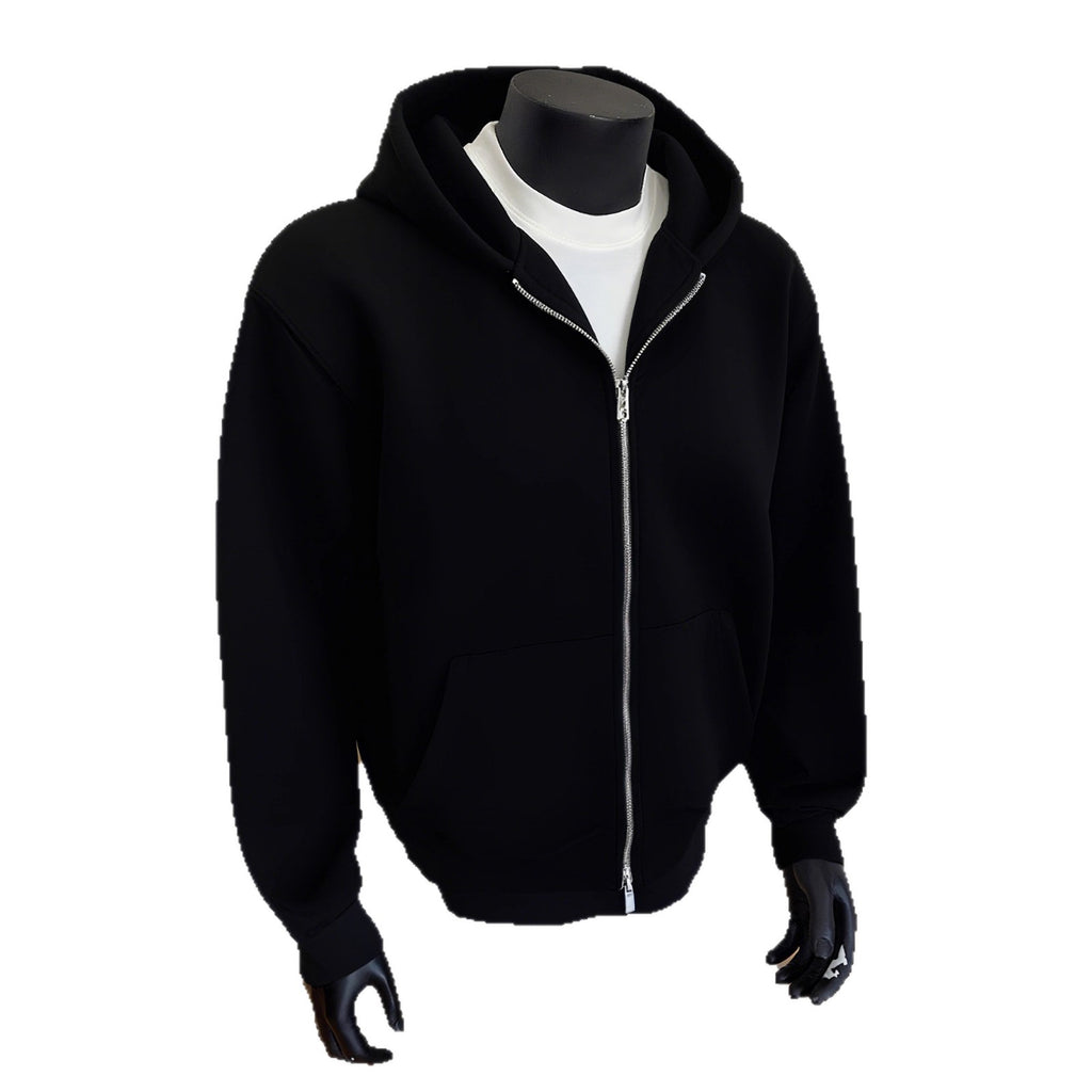 Mens Solid-Color Cardigan Hoodie With Double-Zipper Closure