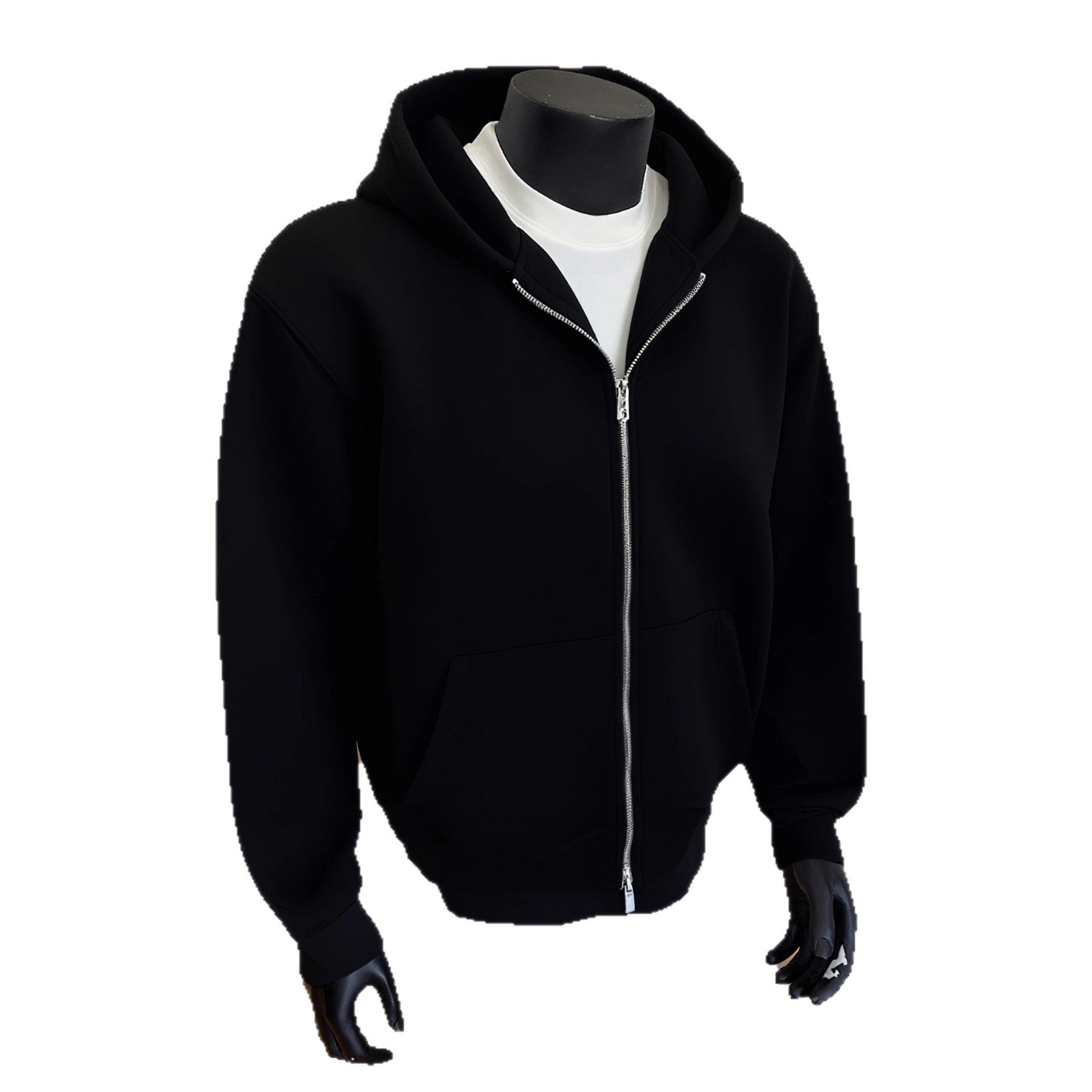 Mens Solid-Color Cardigan Hoodie With Double-Zipper Closure