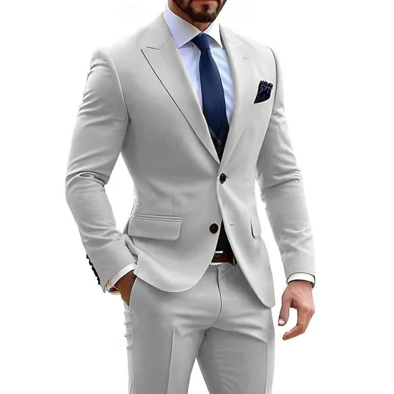 Mens Formal Business-Casual Slim-Fit Two-Piece Suit For Meetings