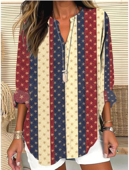 Womens Fashionable Loose Shirt With 3D Floral Print And V-Neck