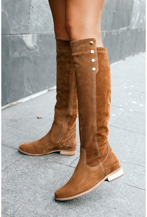 Comfortable Low-heeled Round-toe Solid-color Suede Over-the-knee Boots