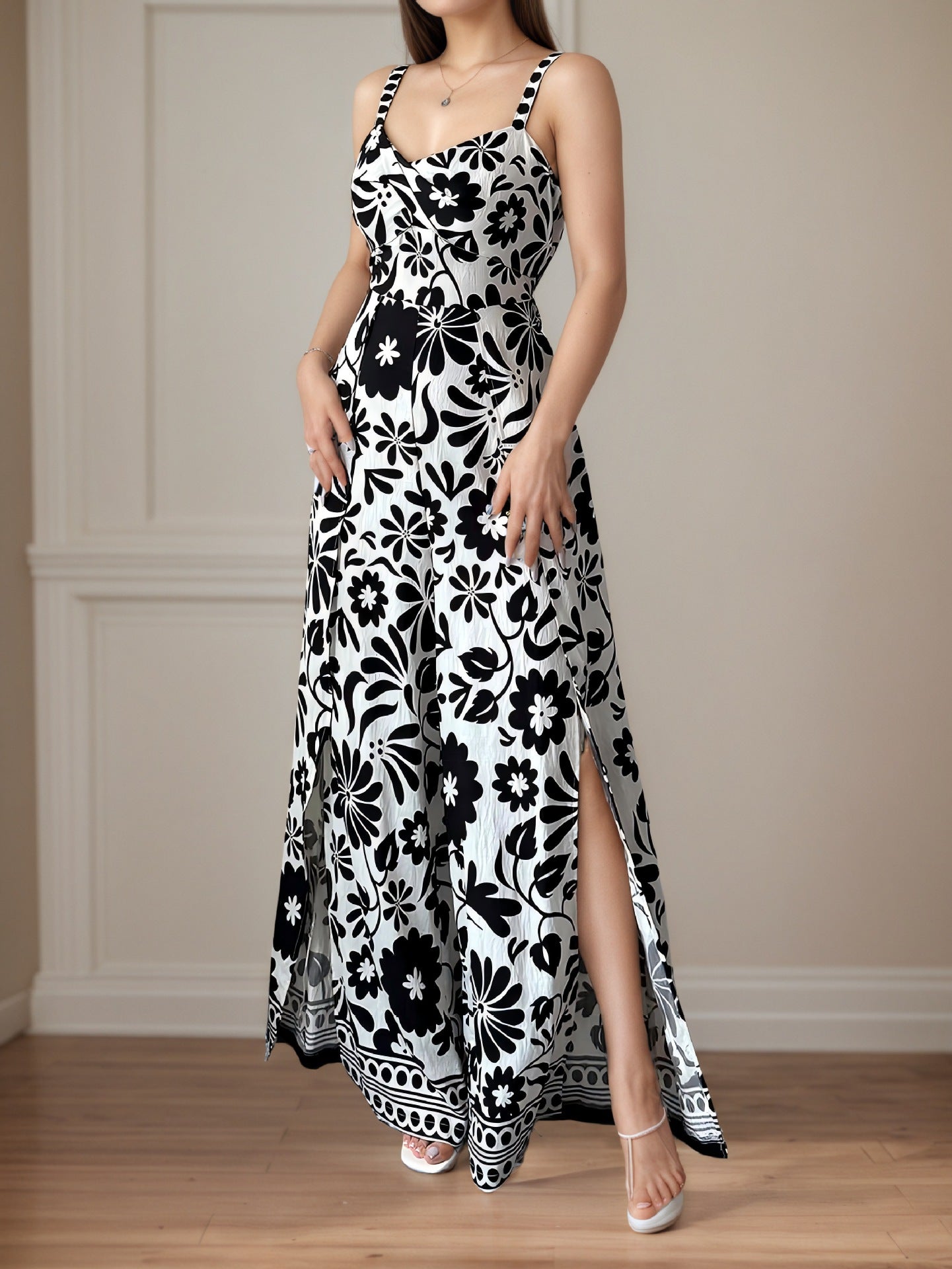 Elegant Womens Floral Print Wrap-Style Jumpsuit With Straps