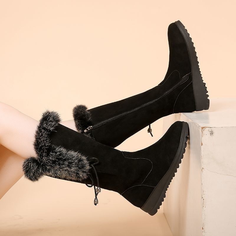 Winter Chunky-Soled Flat-Heeled Furry Snow Boots For Students To Stay Warm