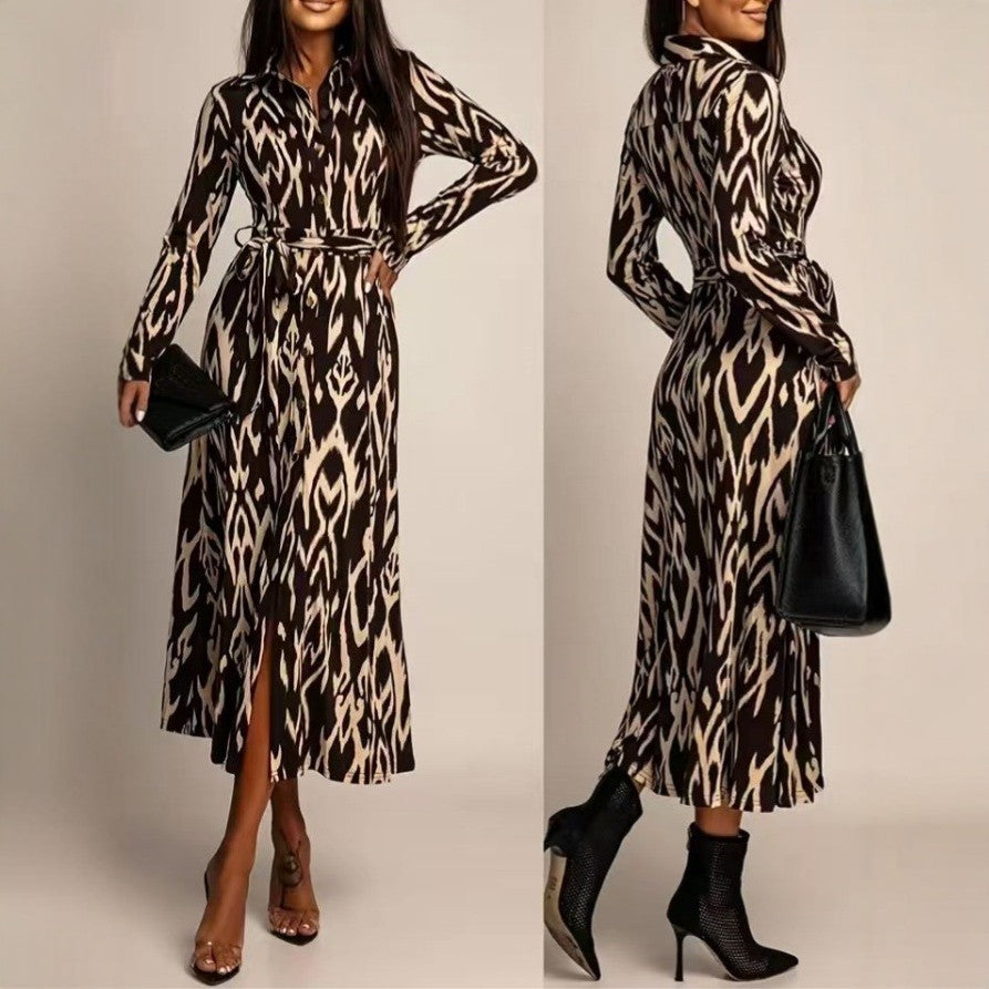 Womens Leopard-print Long-sleeve Dress With Tie-detail