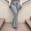 Womens Multi-color Ethnic-style Printed Striped Flared Pants High-waisted Slim-fit And Versatile