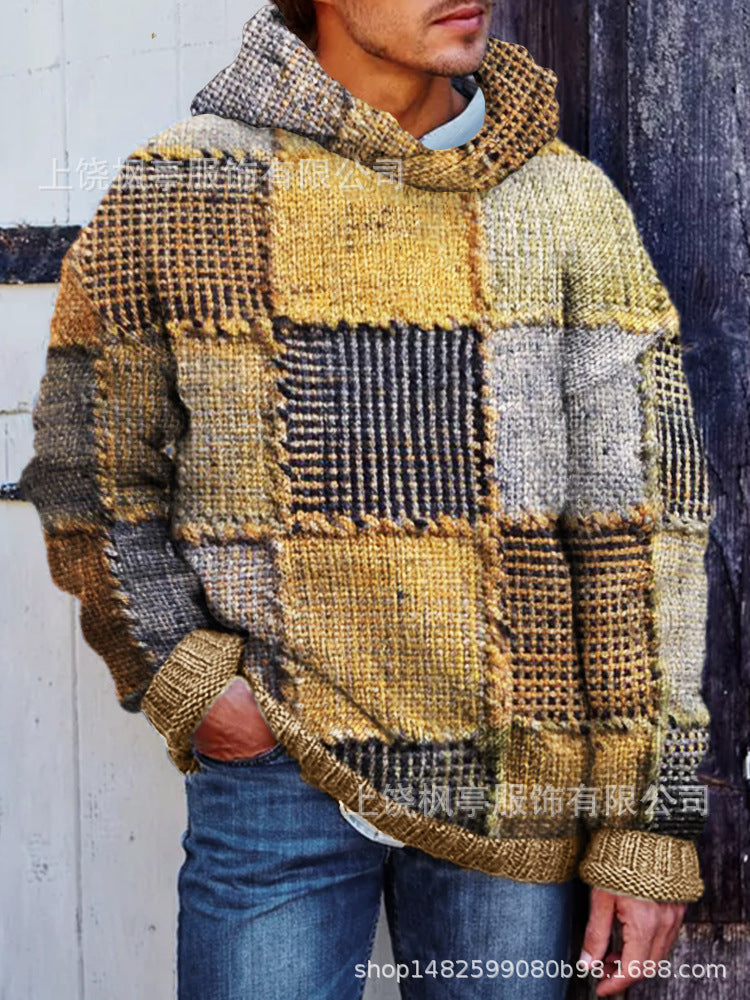 Mens Plaid-Print Hoodie Top