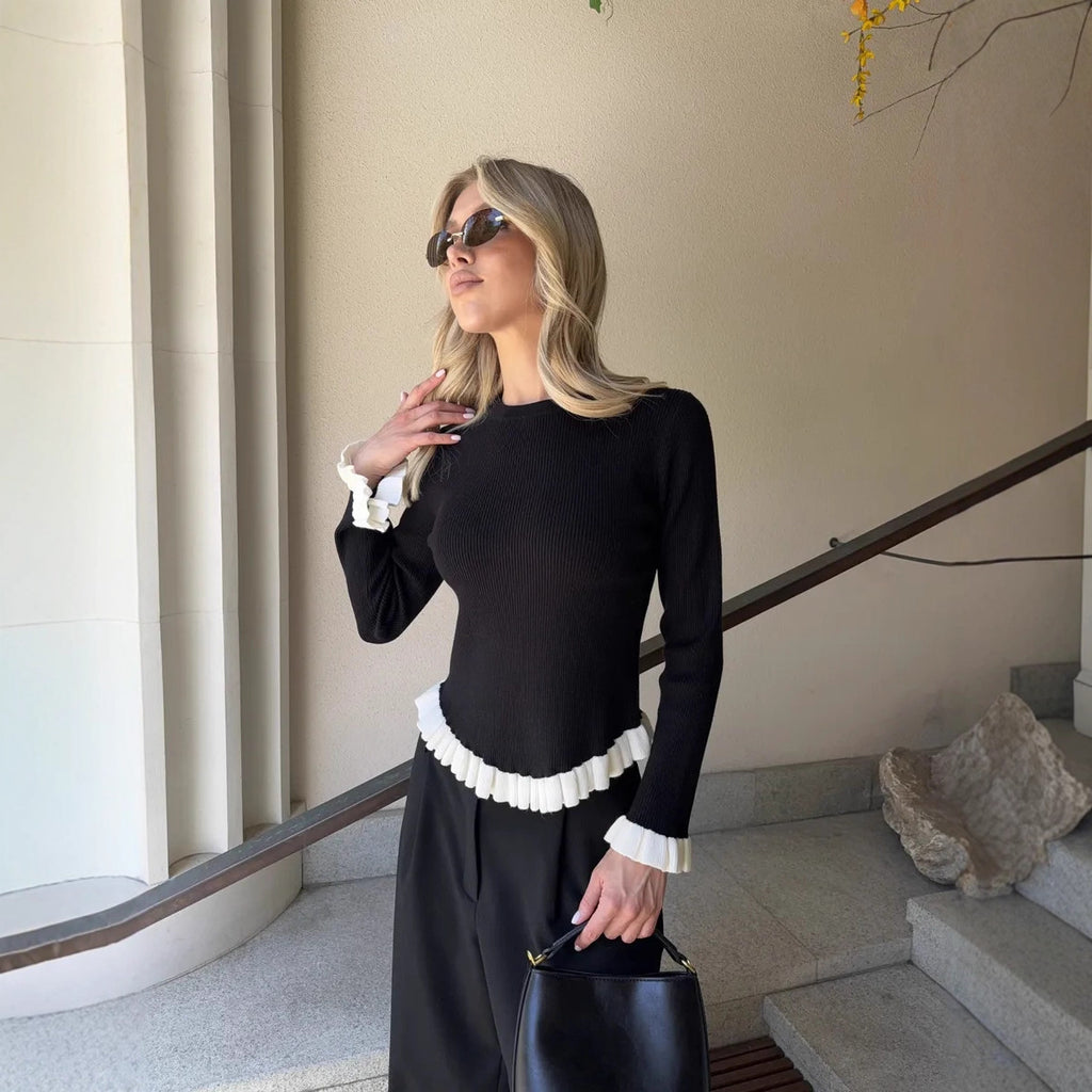 Pullover Stretch-knit Long-sleeve Sweater