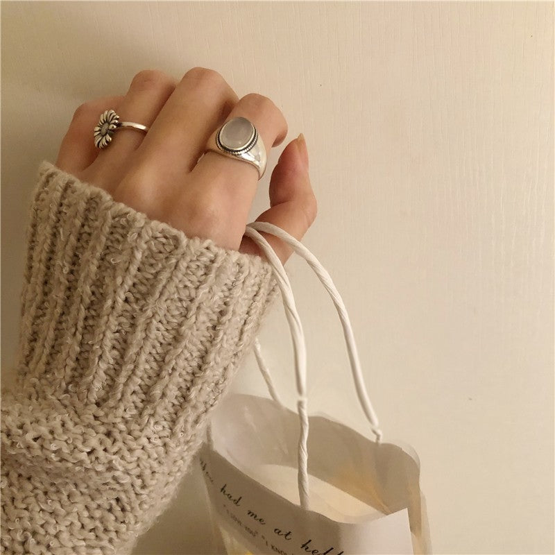 Vintage Distressed Gemstone Open Ring