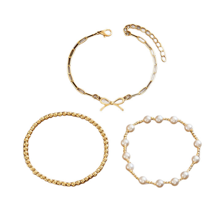 New European And American-style Trendy Vintage Instagram-inspired Faux Pearl Chain Bow Hand Accessory