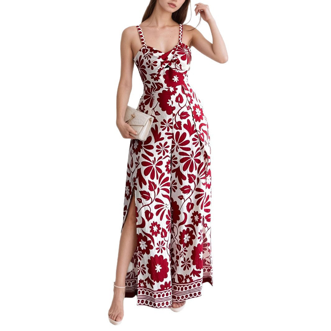 Elegant Womens Floral Print Wrap-Style Jumpsuit With Straps