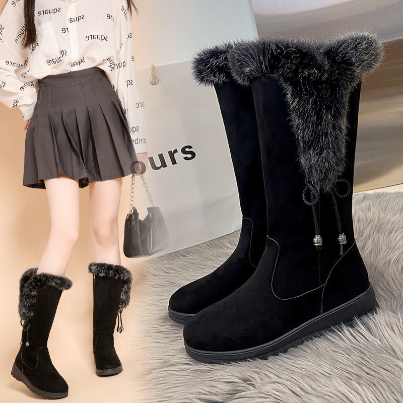 Winter Chunky-Soled Flat-Heeled Furry Snow Boots For Students To Stay Warm