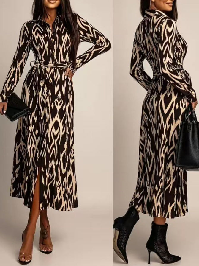 Womens Leopard-print Long-sleeve Dress With Tie-detail