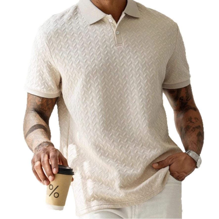 Mens Casual Short-sleeve Textured Polo Shirt Top