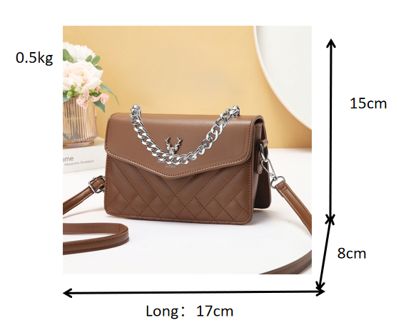 Soft Blush Quilted Mini Bag - Retro Style Casual Handbag Waterproof Minimalist Single Shoulder Wide Strap PU Polyester Lining Stylish Thick Chains