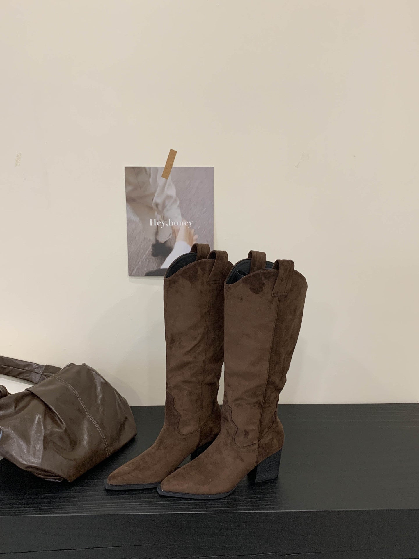 French-style Vintage Coffee-colored Western Cowboy Boots