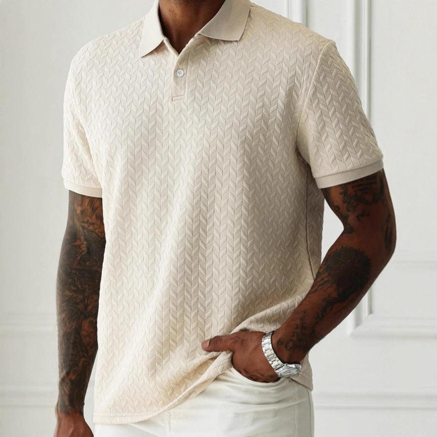Mens Casual Short-sleeve Textured Polo Shirt Top