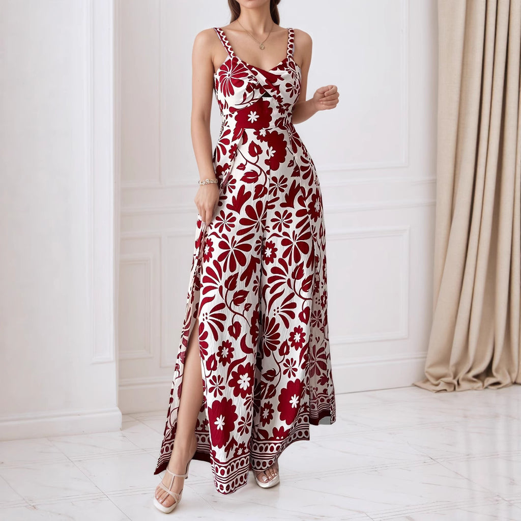 Elegant Womens Floral Print Wrap-Style Jumpsuit With Straps