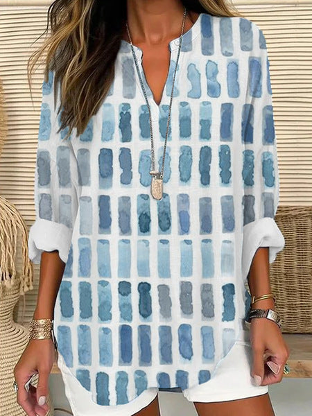 Womens Fashionable Loose Shirt With 3D Floral Print And V-Neck