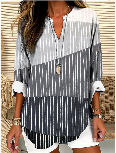 Womens Fashionable Loose Shirt With 3D Floral Print And V-Neck