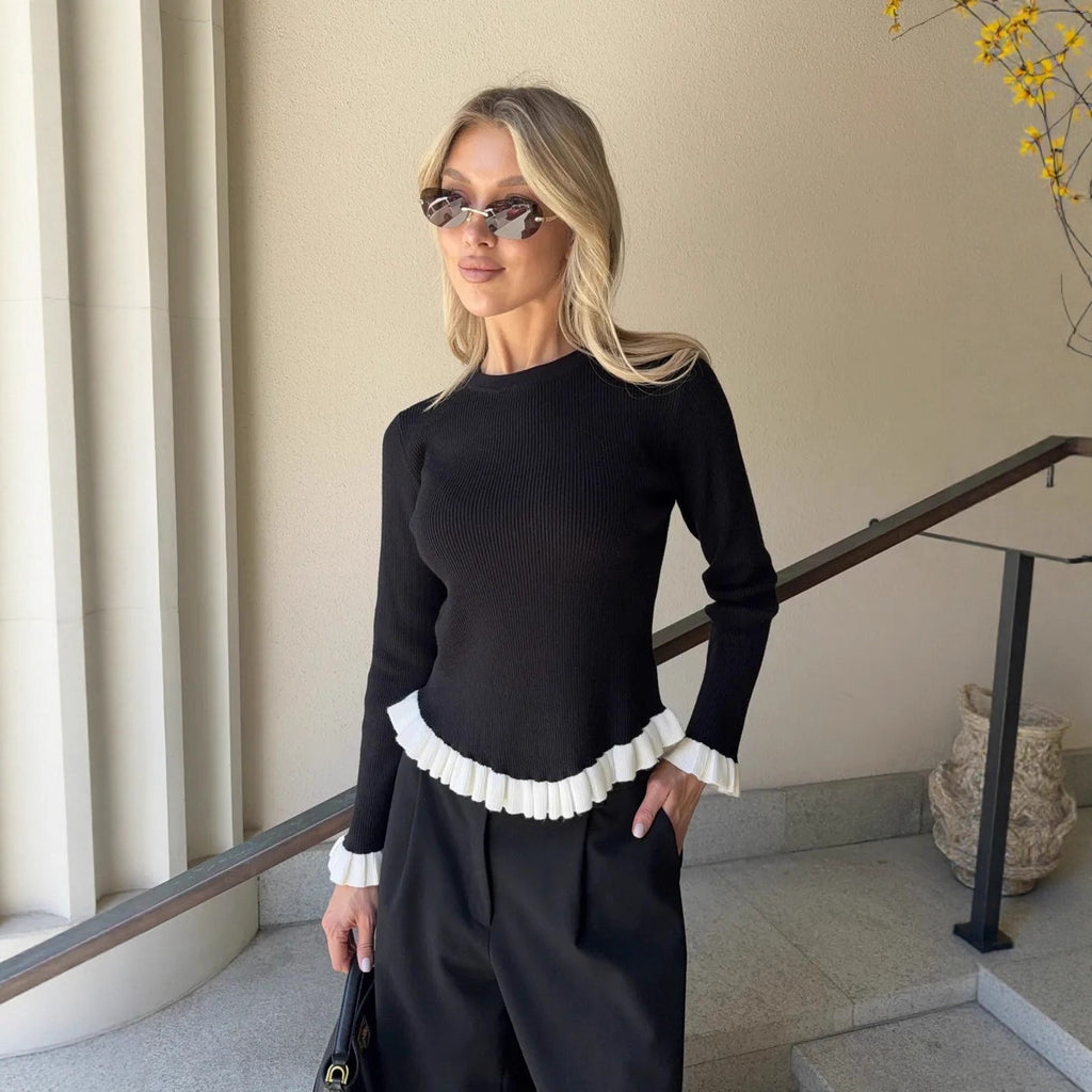 Pullover Stretch-knit Long-sleeve Sweater