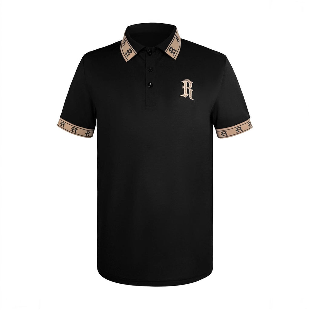 Mens Embroidered Casual Lapel Polo Shirt Top