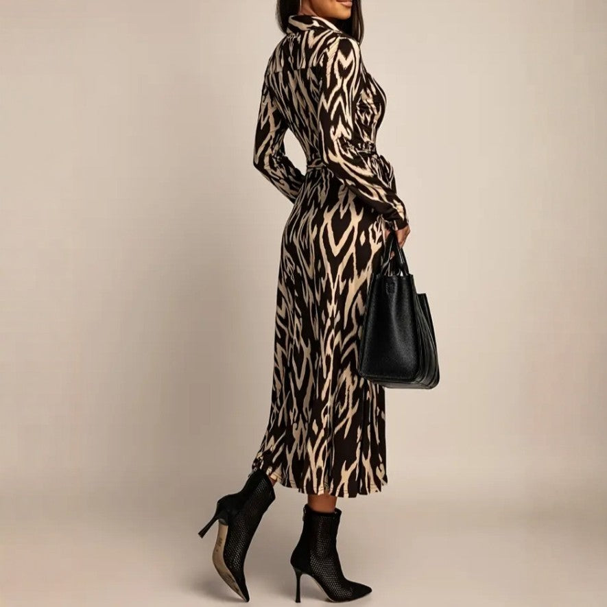 Womens Leopard-print Long-sleeve Dress With Tie-detail