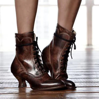 Womens High-heeled Uniquely Shaped Heel Lace-up Ankle Boots