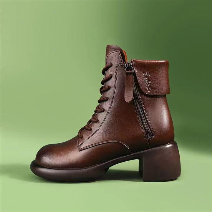 Womens Autumn Chunky-Soled Fashionable All-Match Vintage Leather Boots