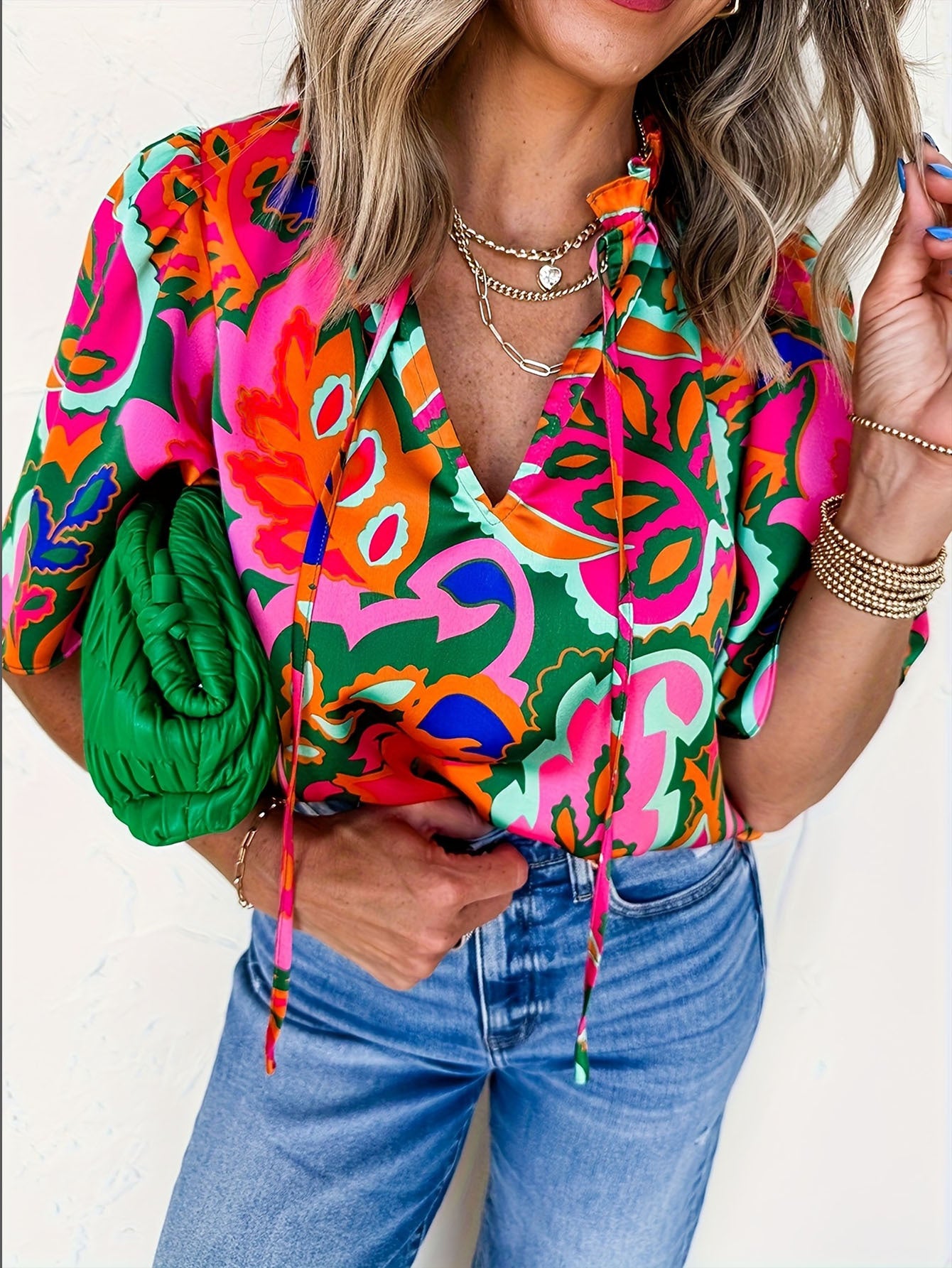 Womens Breathable V-Neck Printed Casual Shirt For Summer Workouts