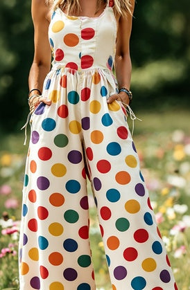 Women's American Retro Print Strappy Wide-Leg Jumpsuit