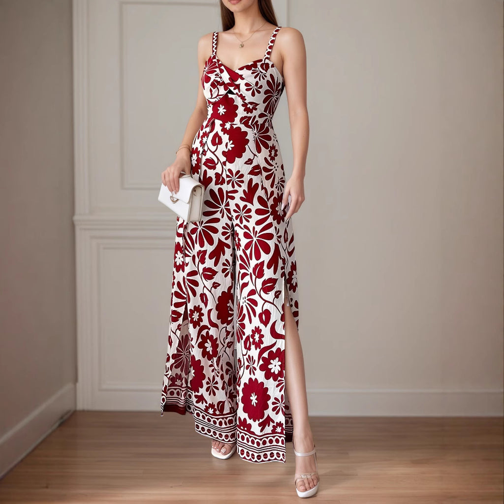 Elegant Womens Floral Print Wrap-Style Jumpsuit With Straps