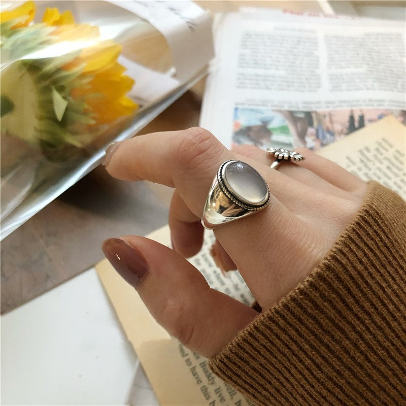Vintage Distressed Gemstone Open Ring