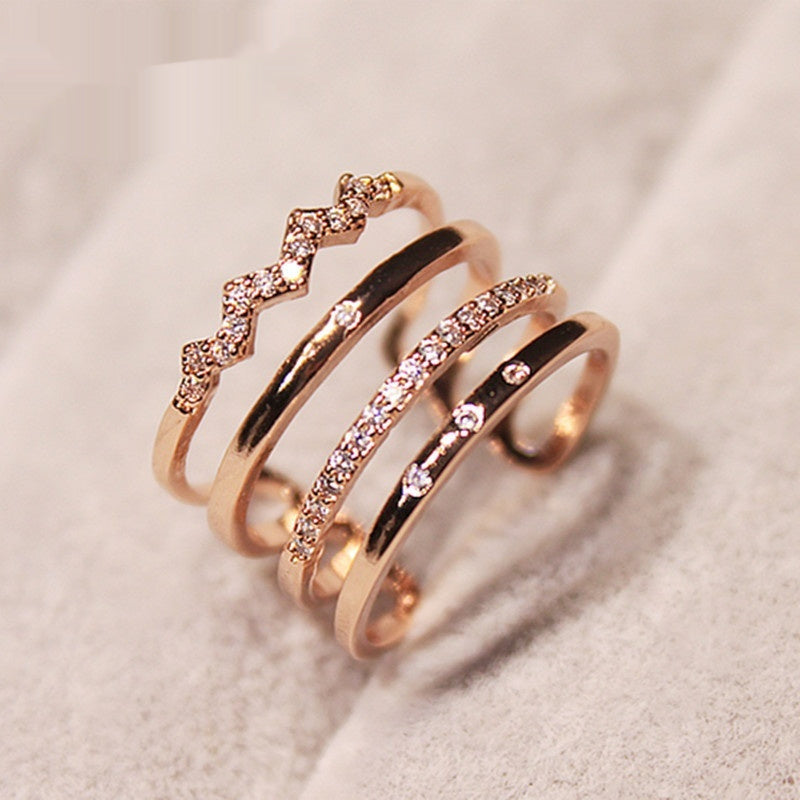 Luxury Multi-Layer Hollow Micro-Set Rose Gold Ring For Women