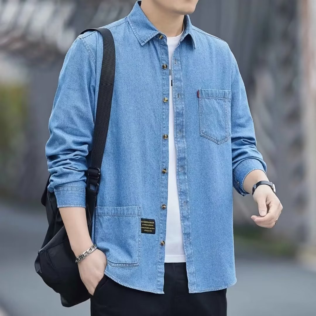 Mens Blue Denim Long Sleeve Shirt