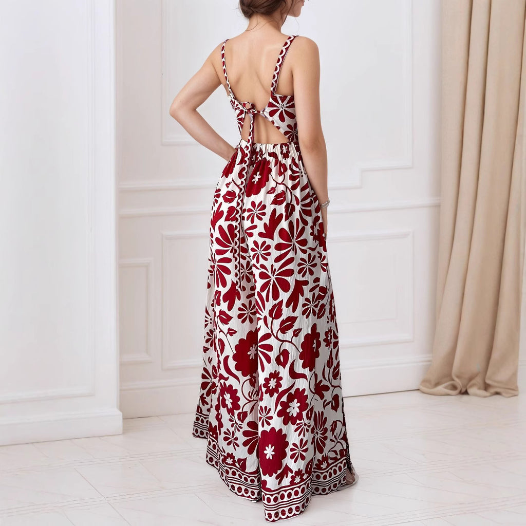 Elegant Womens Floral Print Wrap-Style Jumpsuit With Straps